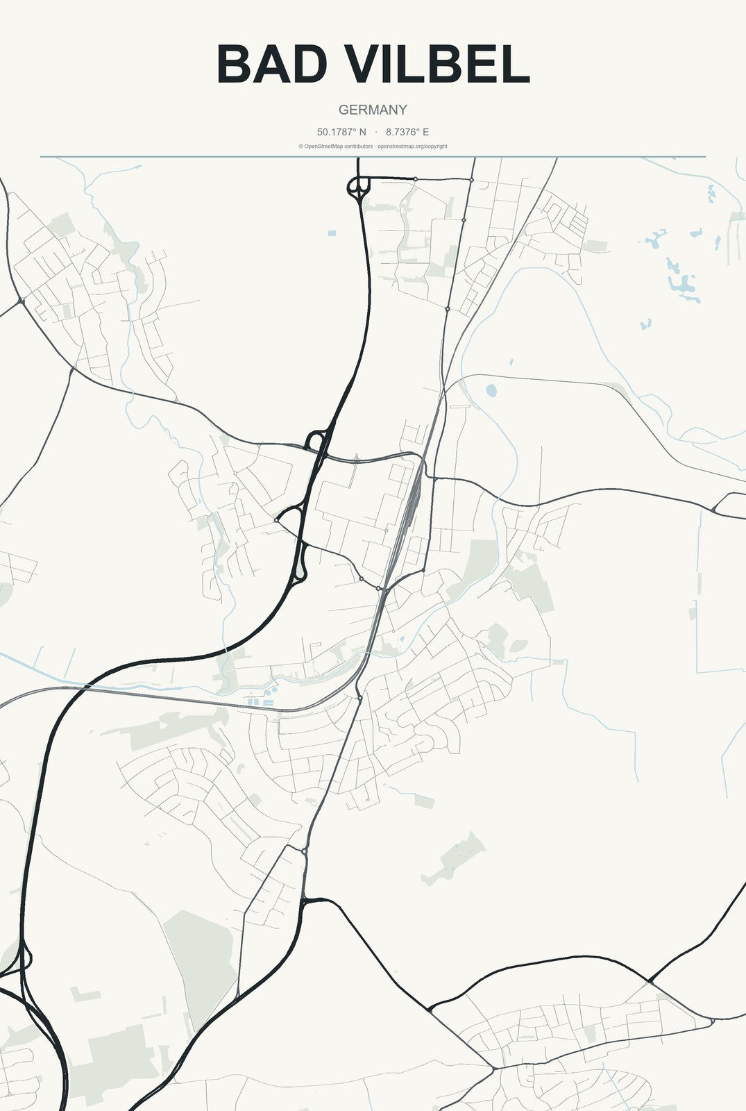 Bad Vilbel, Germany City Map Aluminum Sign in Headline Atlas style