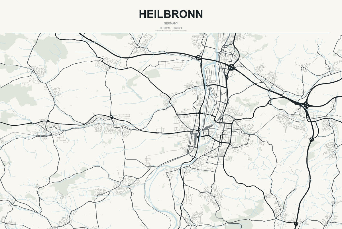 Heilbronn, Germany City Map Aluminum Sign in Headline Atlas style