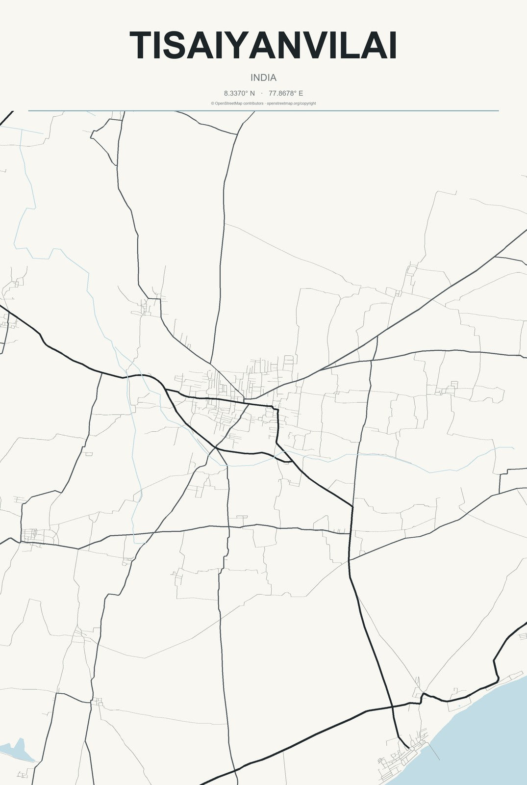 Tisaiyanvilai, India City Map Aluminum Sign in Headline Atlas style