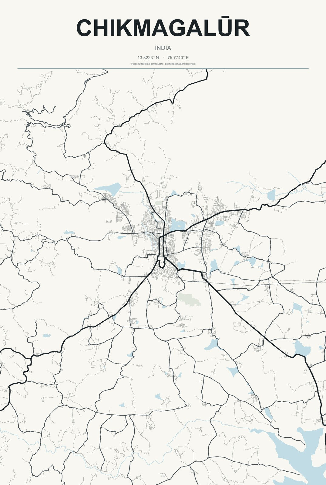 Chikmagalūr, India City Map Aluminum Sign in Headline Atlas style