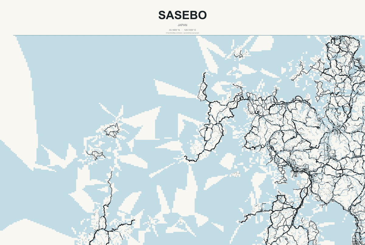 Sasebo, Japan City Map Aluminum Sign in Headline Atlas style