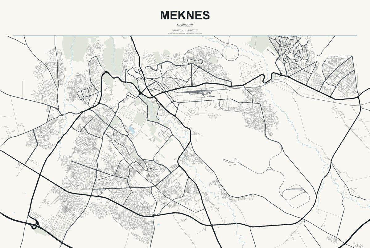 Meknes, Morocco City Map Aluminum Sign in Headline Atlas style