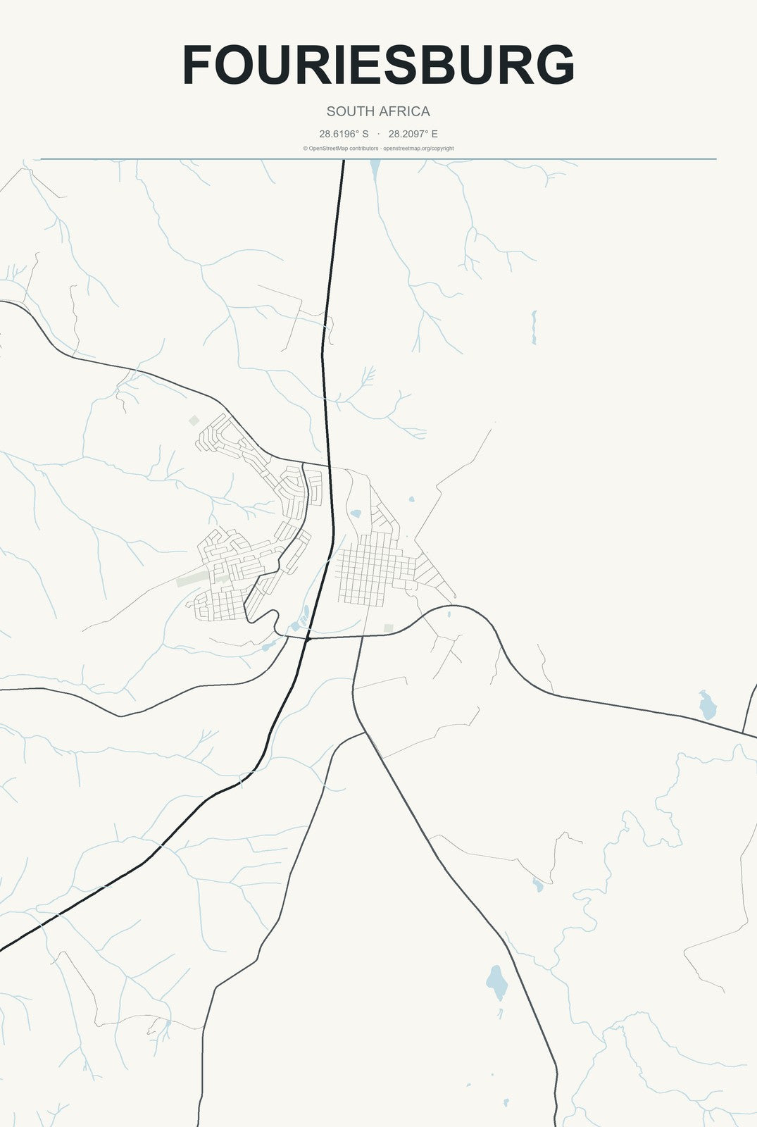 Fouriesburg, South Africa City Map Aluminum Sign in Headline Atlas style