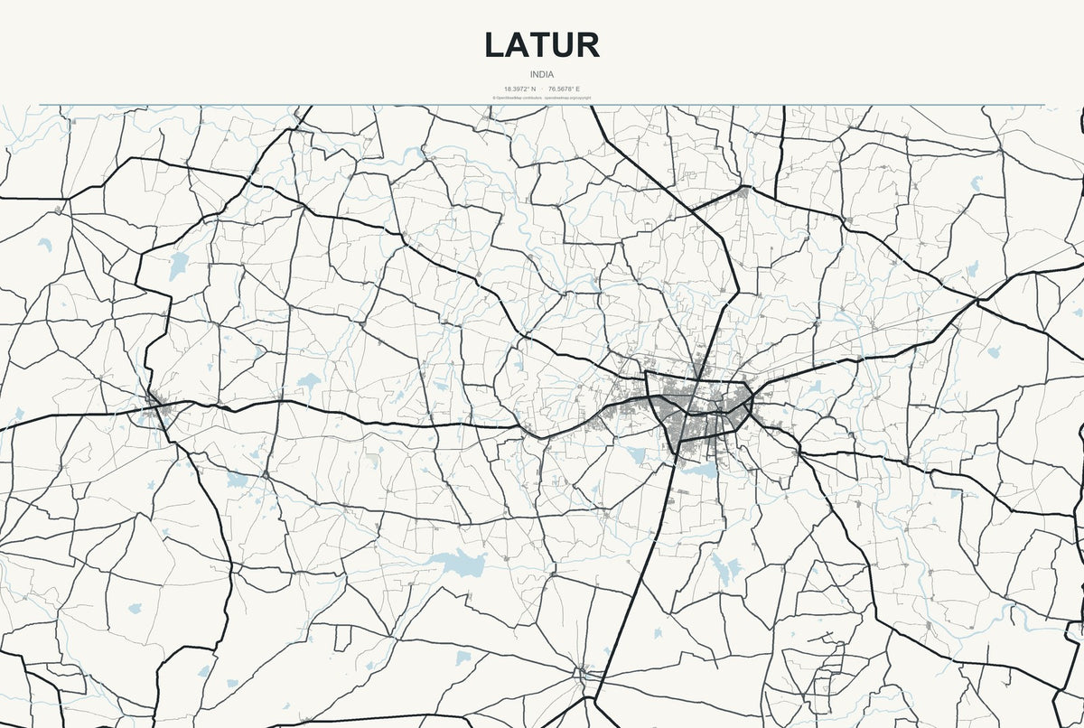 Latur, India City Map Aluminum Sign in Headline Atlas style