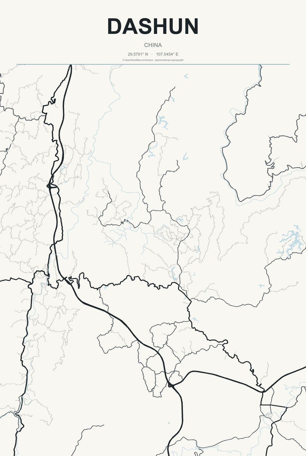 Dashun, China City Map Aluminum Sign in Headline Atlas style