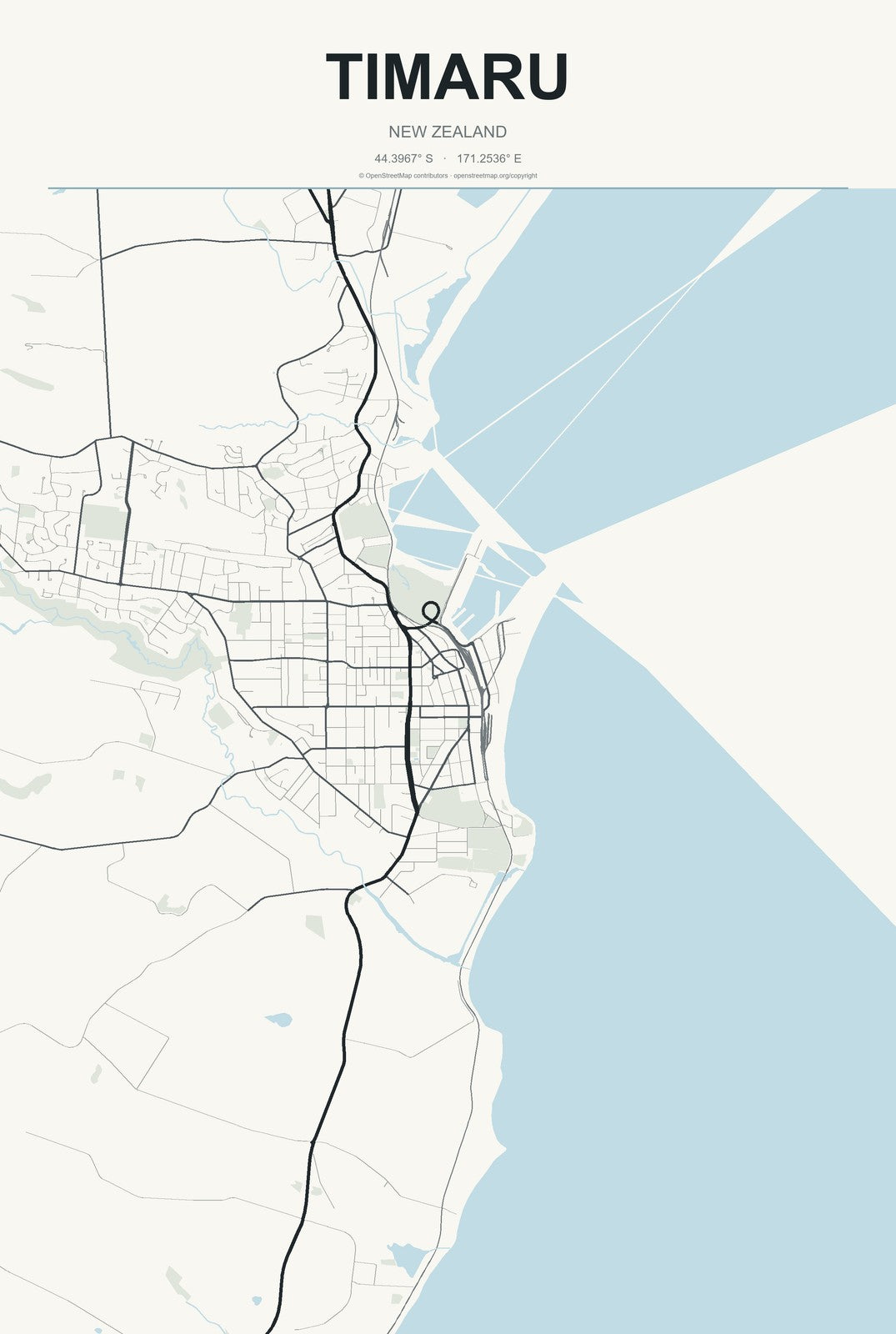 Timaru, New Zealand City Map Aluminum Sign in Headline Atlas style