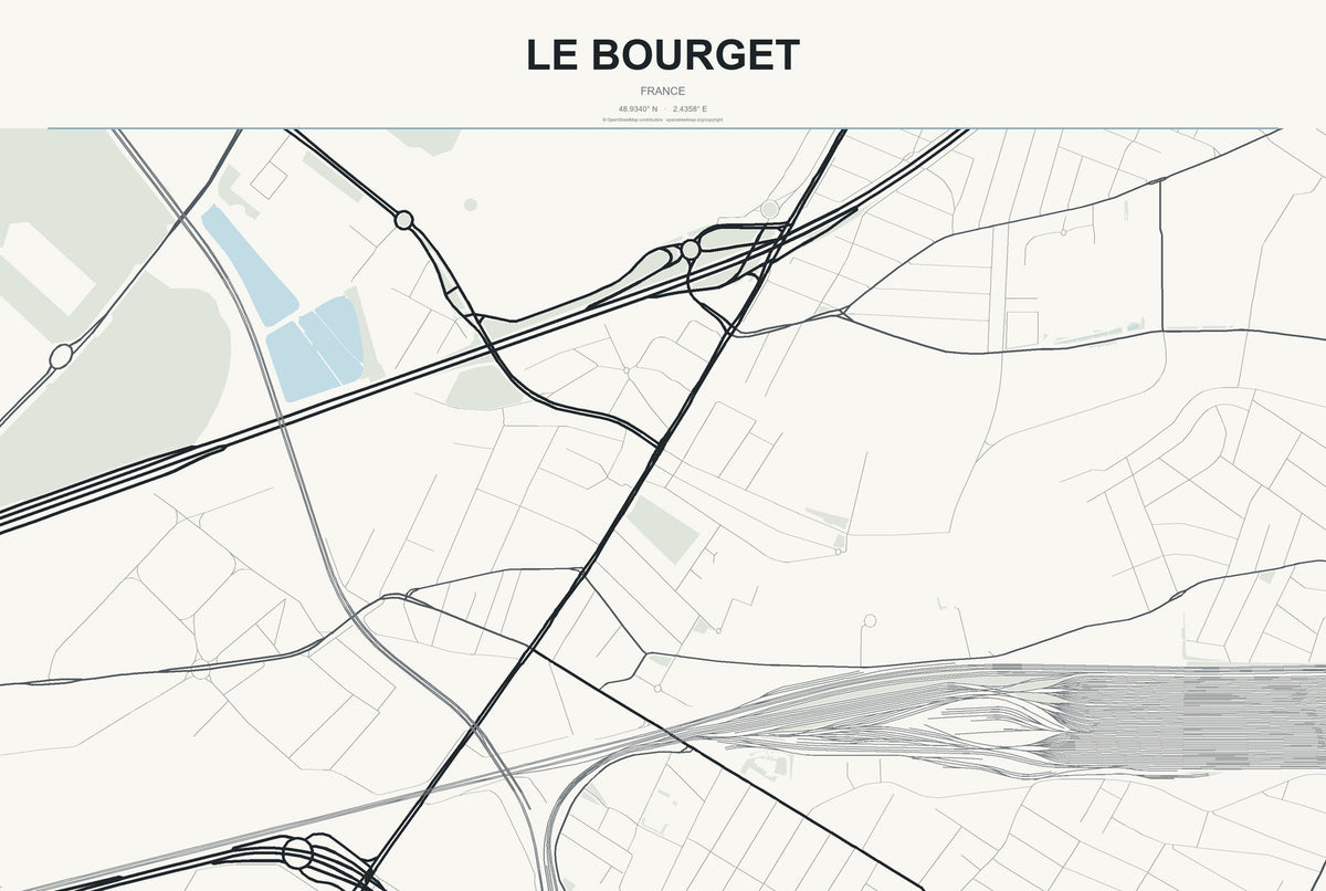 Le Bourget, France City Map Aluminum Sign in Headline Atlas style