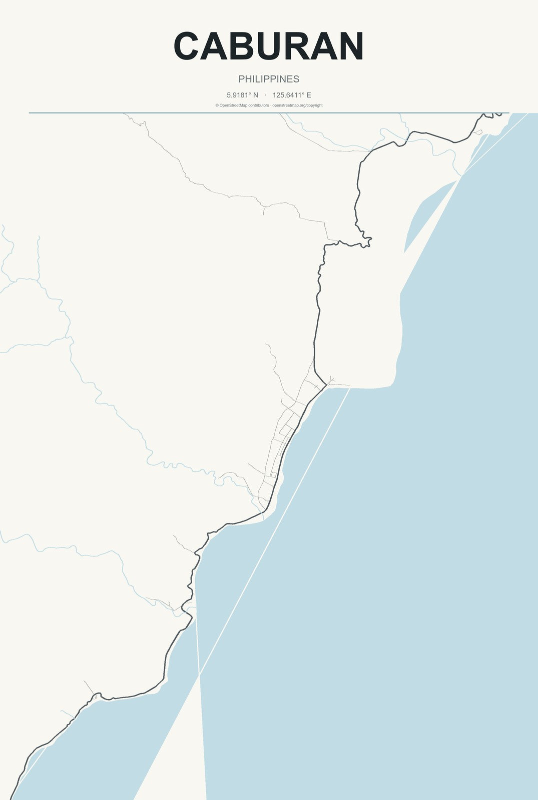 Caburan, Philippines City Map Aluminum Sign in Headline Atlas style