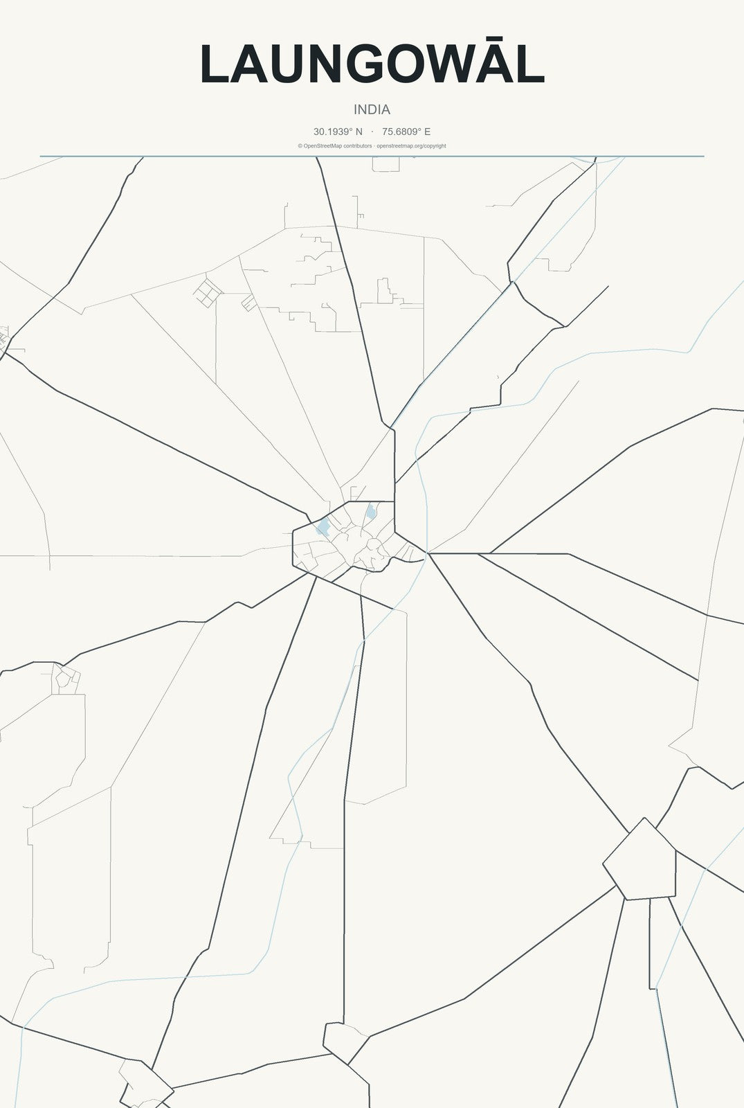 Laungowāl, India City Map Aluminum Sign in Headline Atlas style