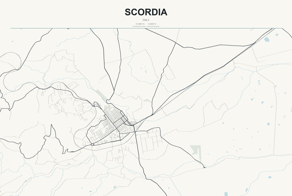 Scordia, Italy City Map Aluminum Sign in Headline Atlas style