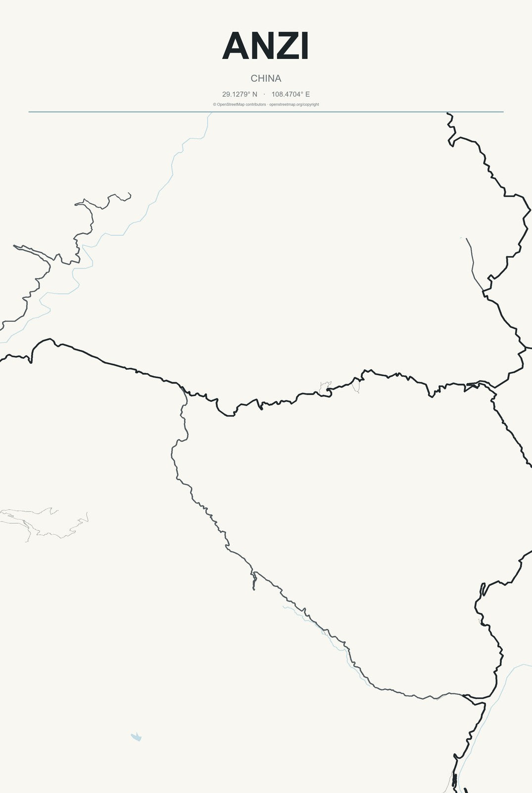 Anzi, China City Map Aluminum Sign in Headline Atlas style