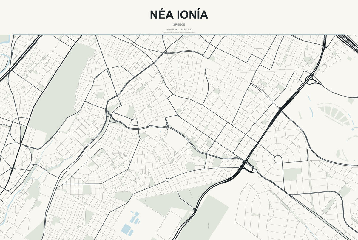 Néa Ionía, Thessaly, Greece City Map Aluminum Sign in Headline Atlas style