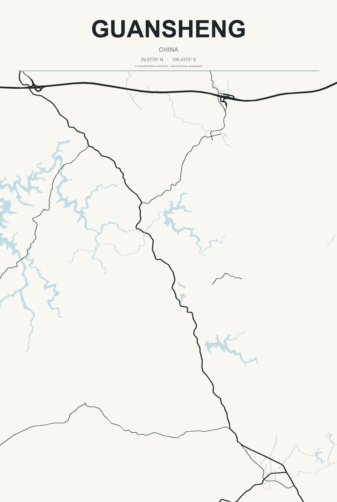 Guansheng, China City Map Aluminum Sign in Headline Atlas style