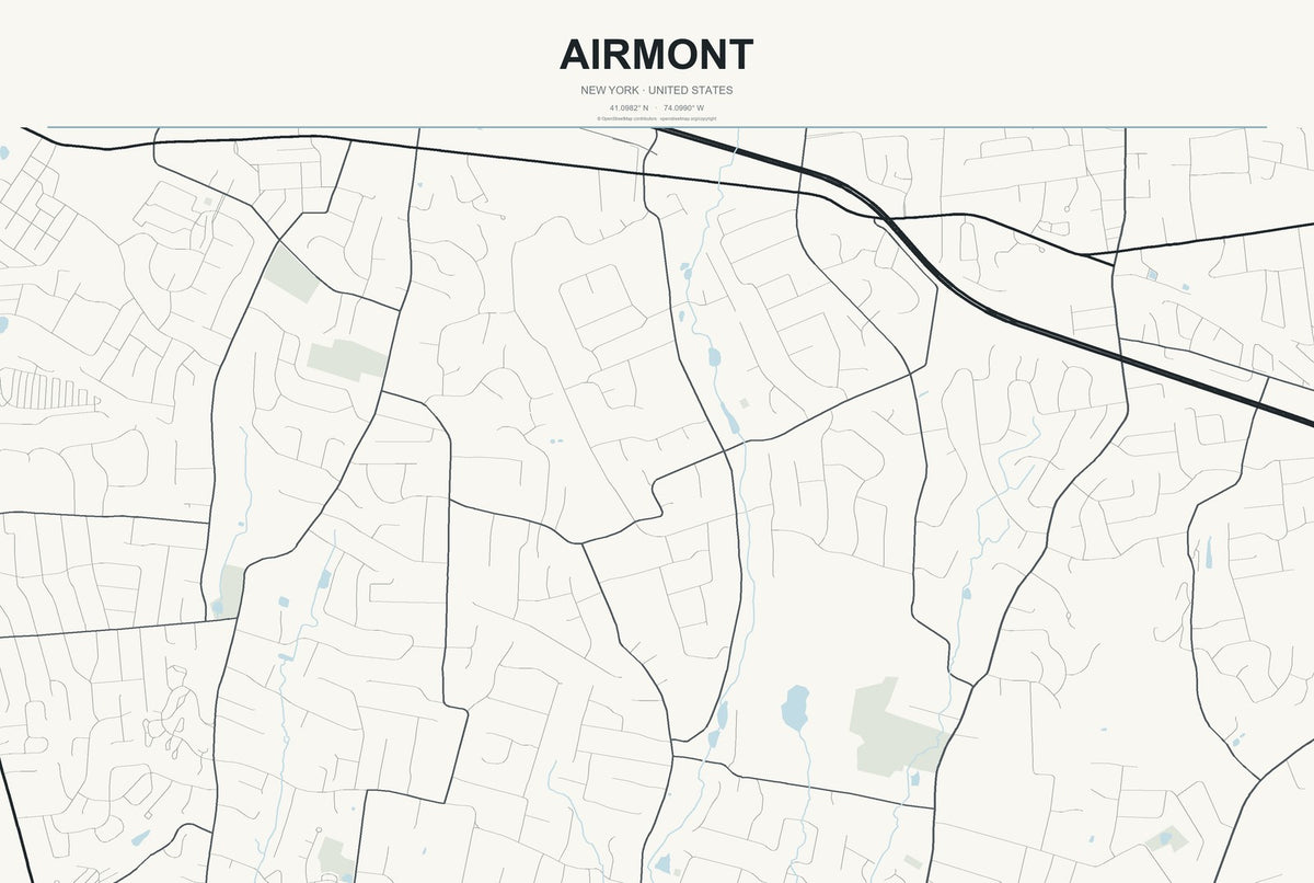 Airmont, New York City Map Aluminum Sign in Headline Atlas style