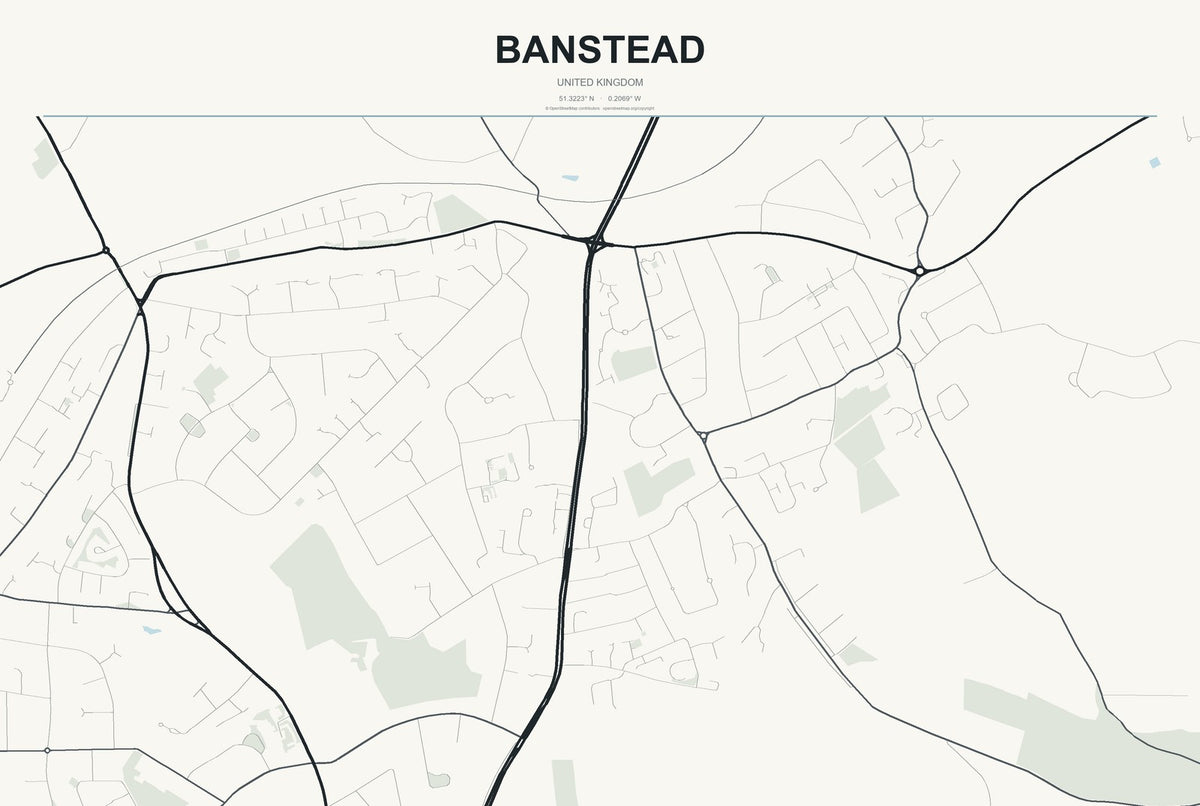 Banstead, United Kingdom City Map Aluminum Sign in Headline Atlas style