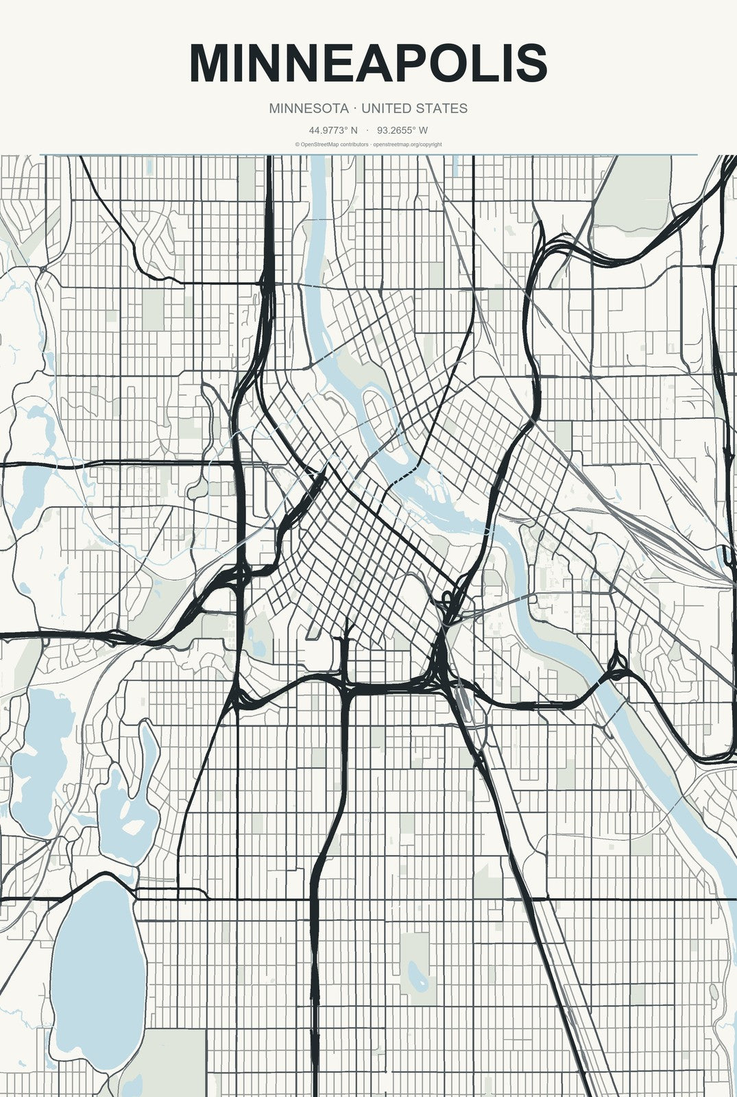 Minneapolis, Minnesota City Map Aluminum Sign in Headline Atlas style