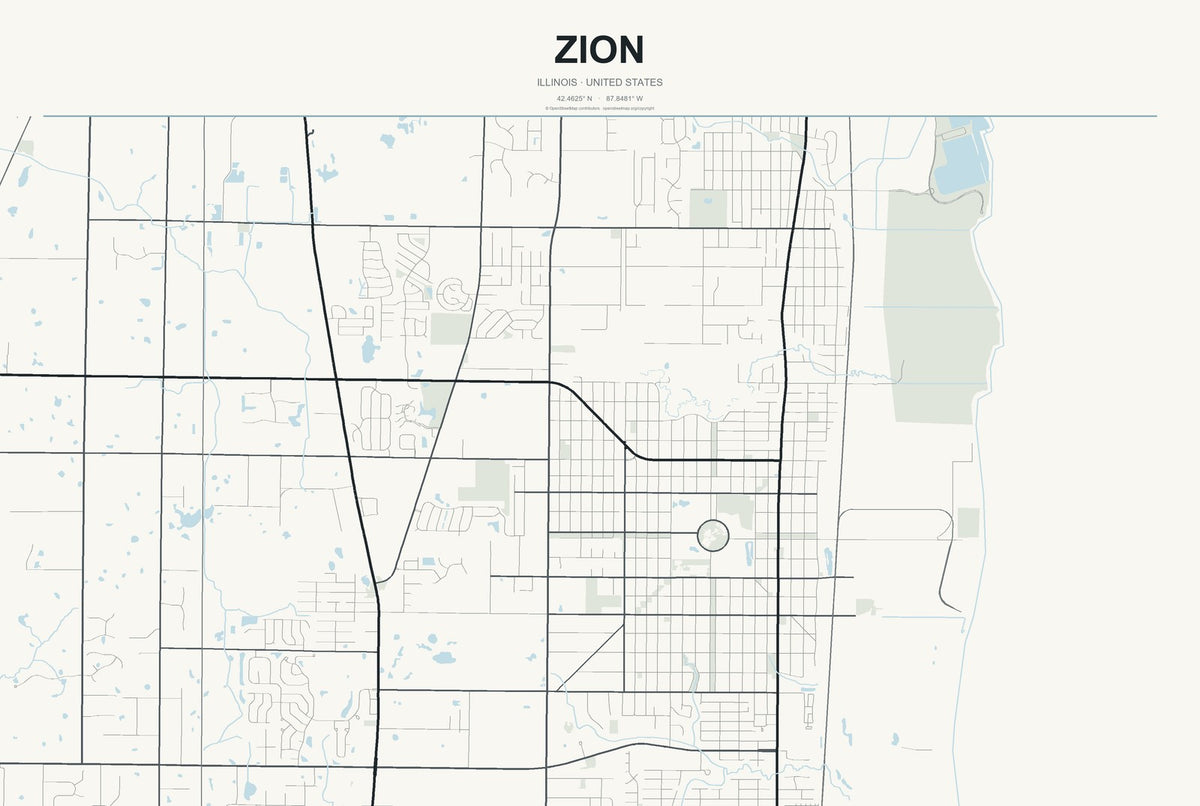 Zion, Illinois City Map Aluminum Sign in Headline Atlas style