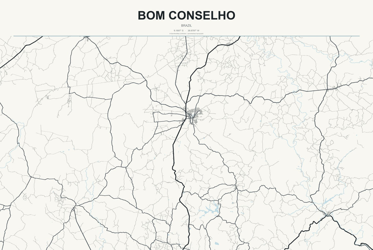 Bom Conselho, Brazil City Map Aluminum Sign in Headline Atlas style