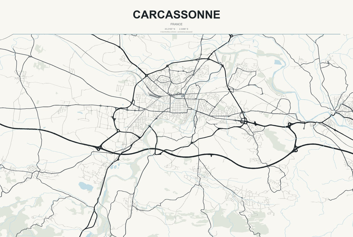 Carcassonne, France City Map Aluminum Sign in Headline Atlas style