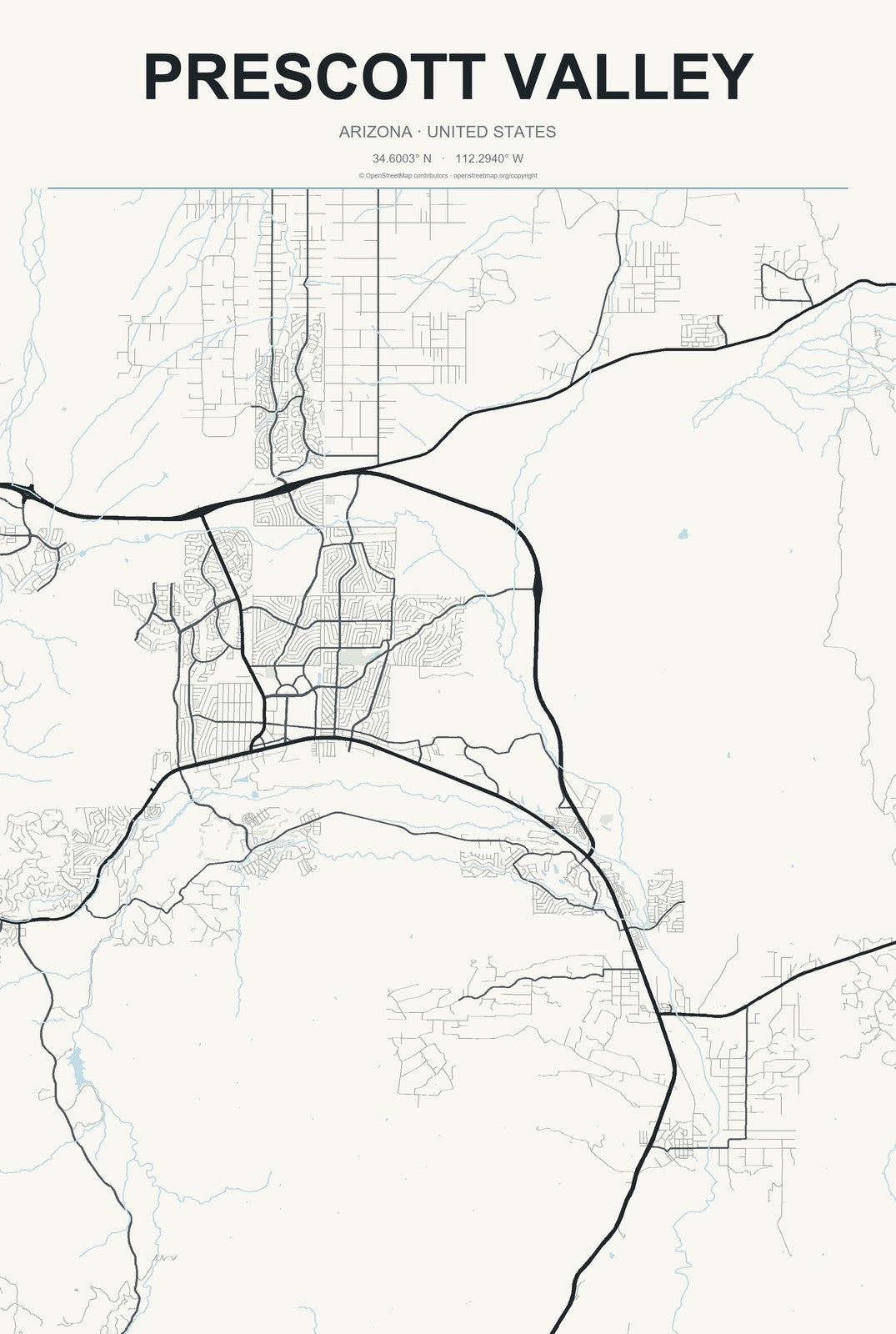 Prescott Valley, Arizona City Map Aluminum Sign in Headline Atlas style