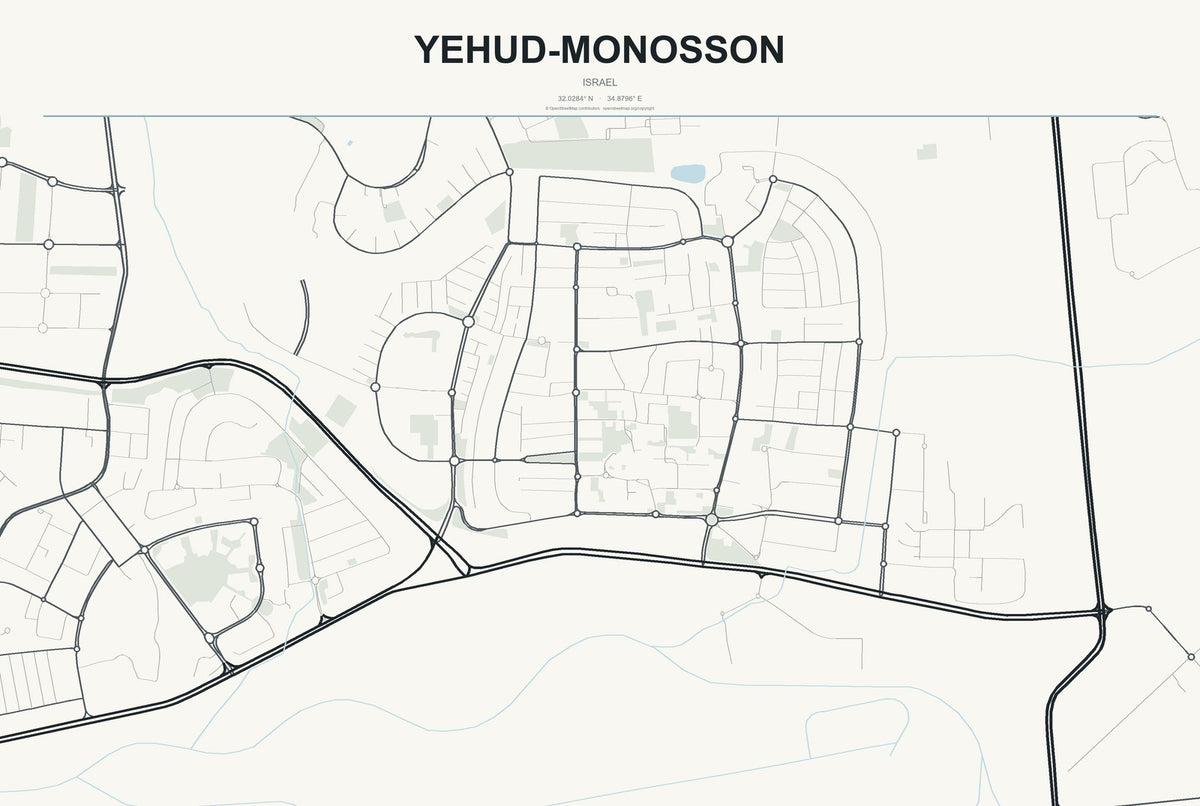 Yehud-Monosson, Israel City Map Aluminum Sign in Headline Atlas style