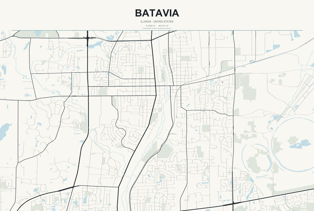 Batavia, Illinois City Map Aluminum Sign in Headline Atlas style