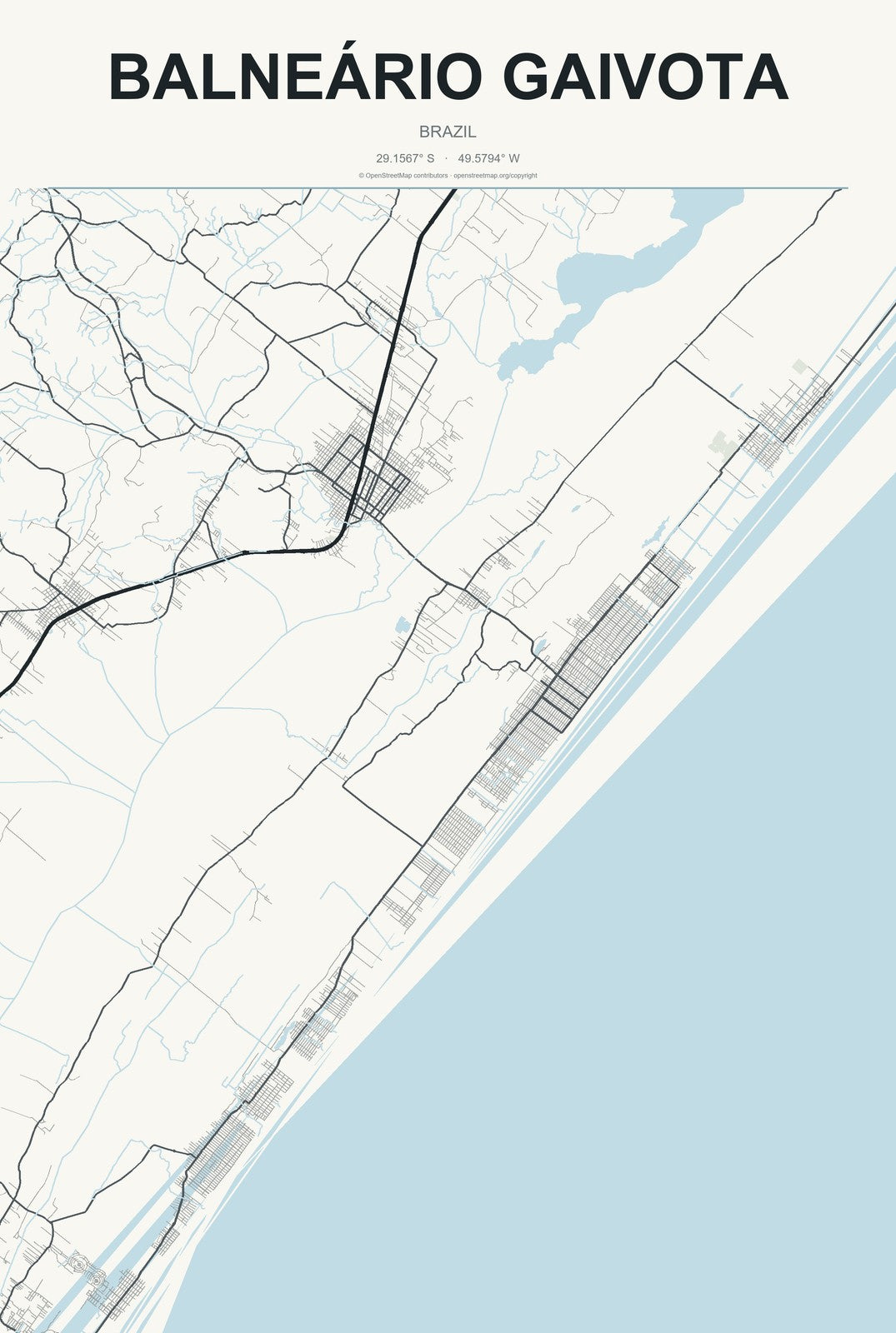 Balneário Gaivota, Brazil City Map Aluminum Sign in Headline Atlas style