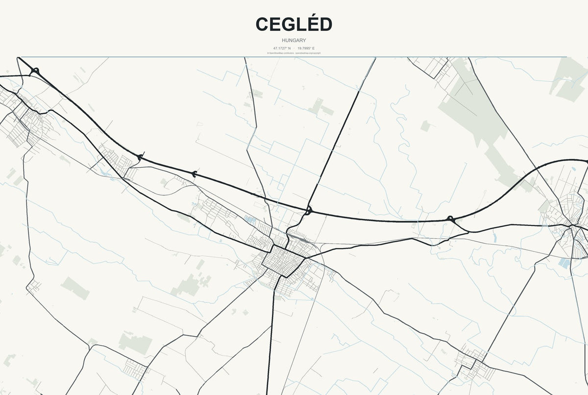 Cegléd, Hungary City Map Aluminum Sign in Headline Atlas style