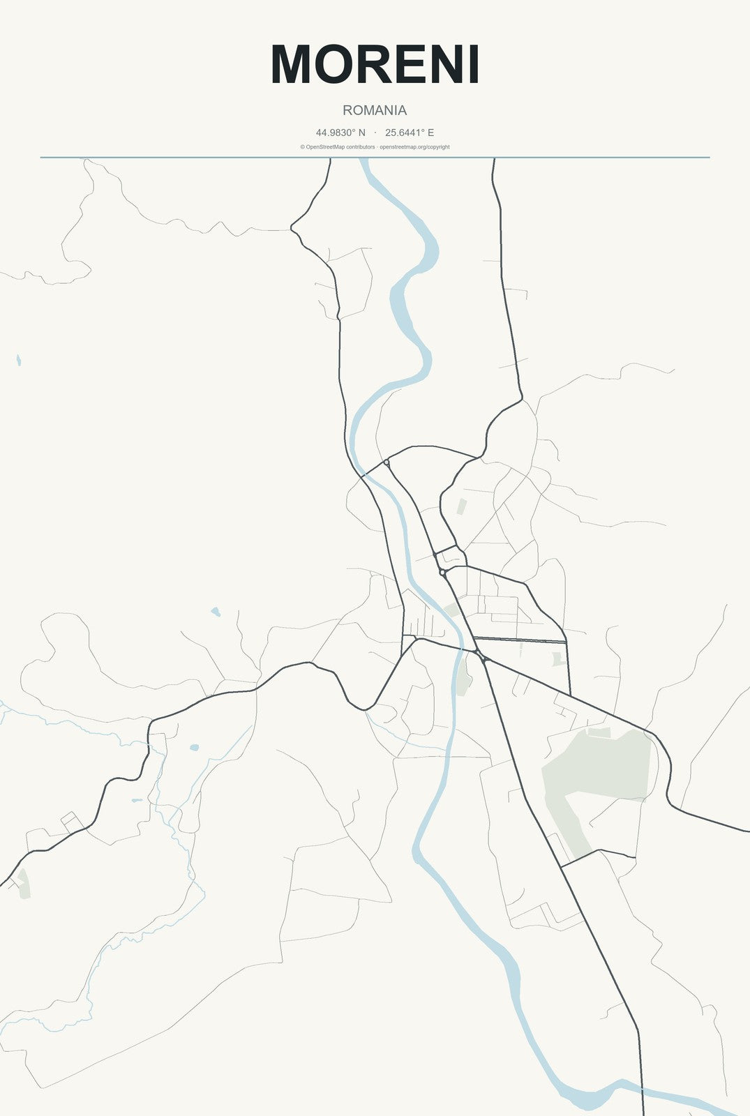 Moreni, Romania City Map Aluminum Sign in Headline Atlas style