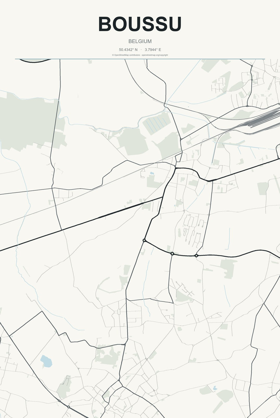 Boussu, Belgium City Map Aluminum Sign in Headline Atlas style