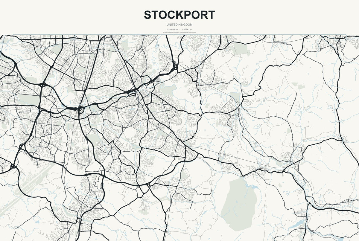 Stockport, United Kingdom City Map Aluminum Sign in Headline Atlas style