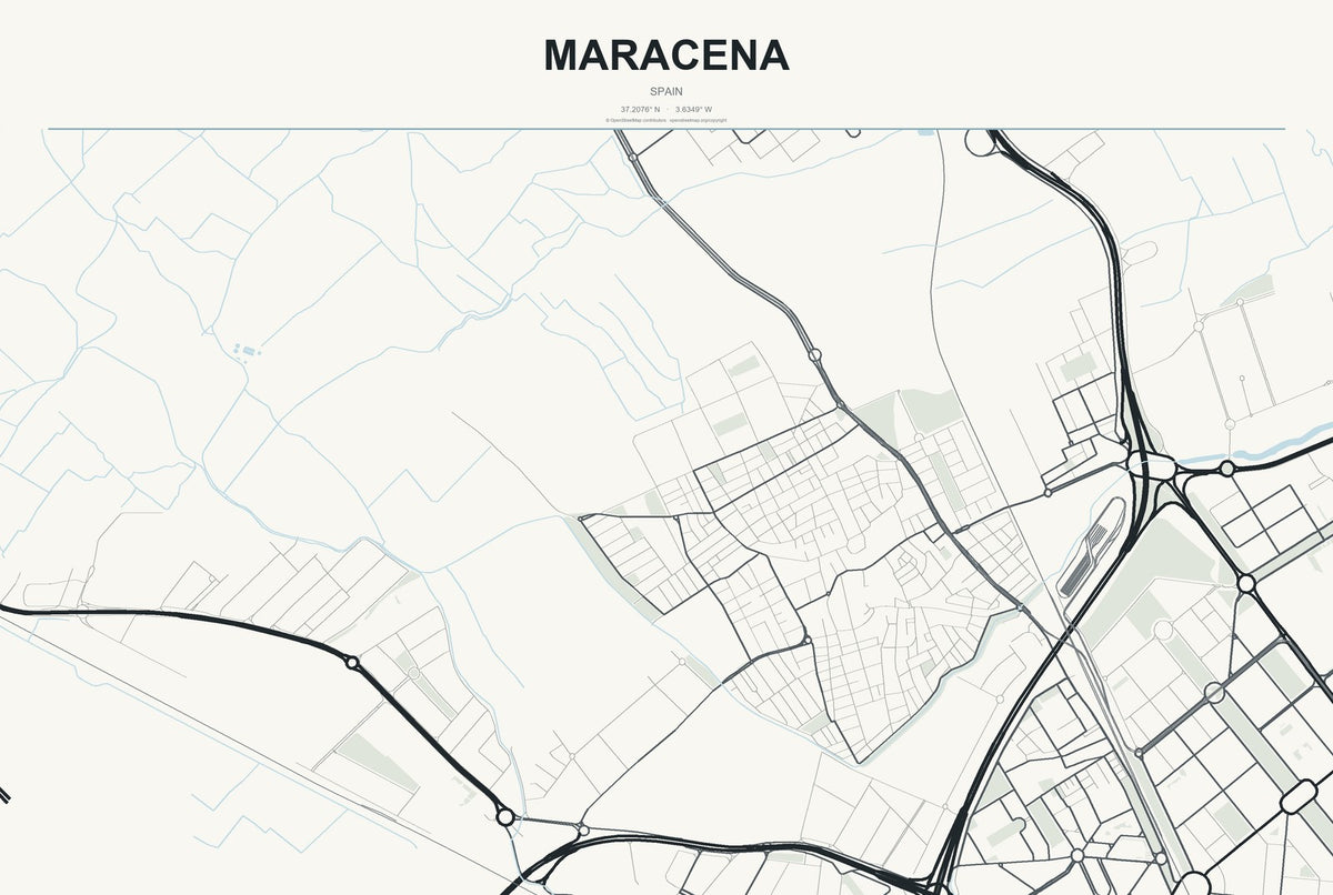 Maracena, Spain City Map Aluminum Sign in Headline Atlas style