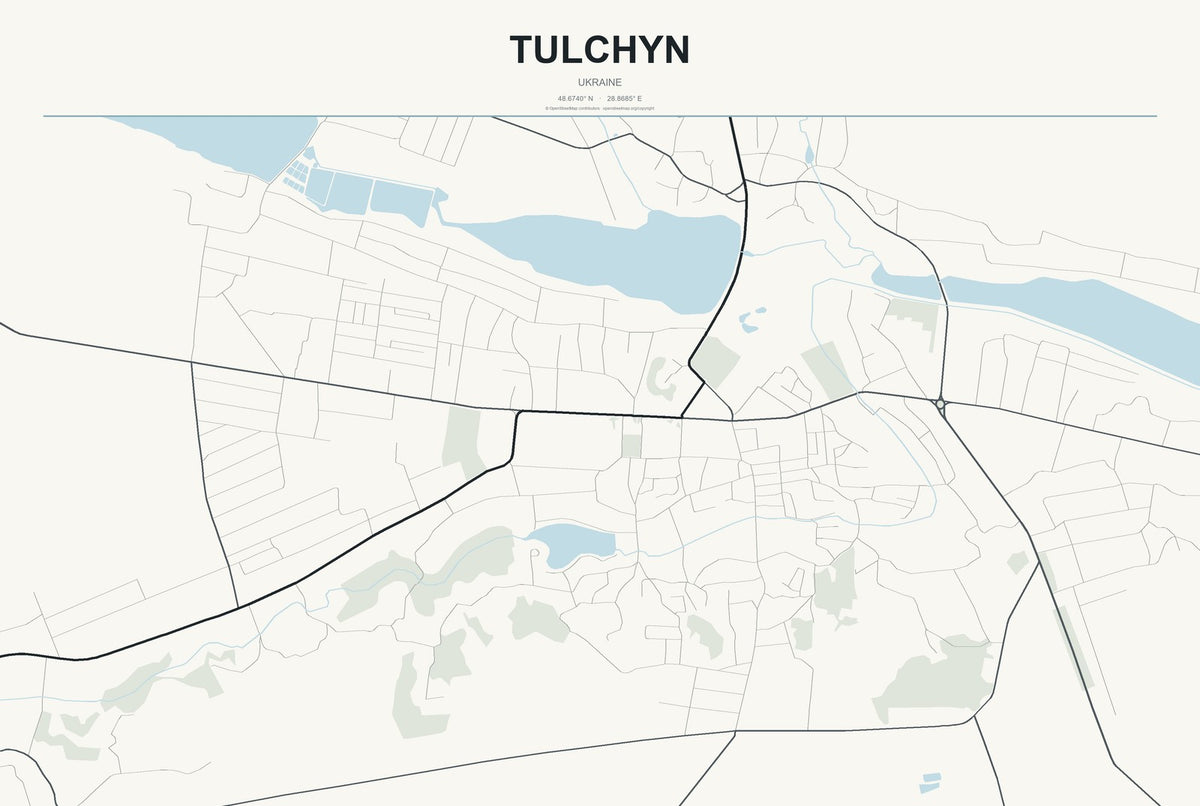 Tulchyn, Ukraine City Map Aluminum Sign in Headline Atlas style