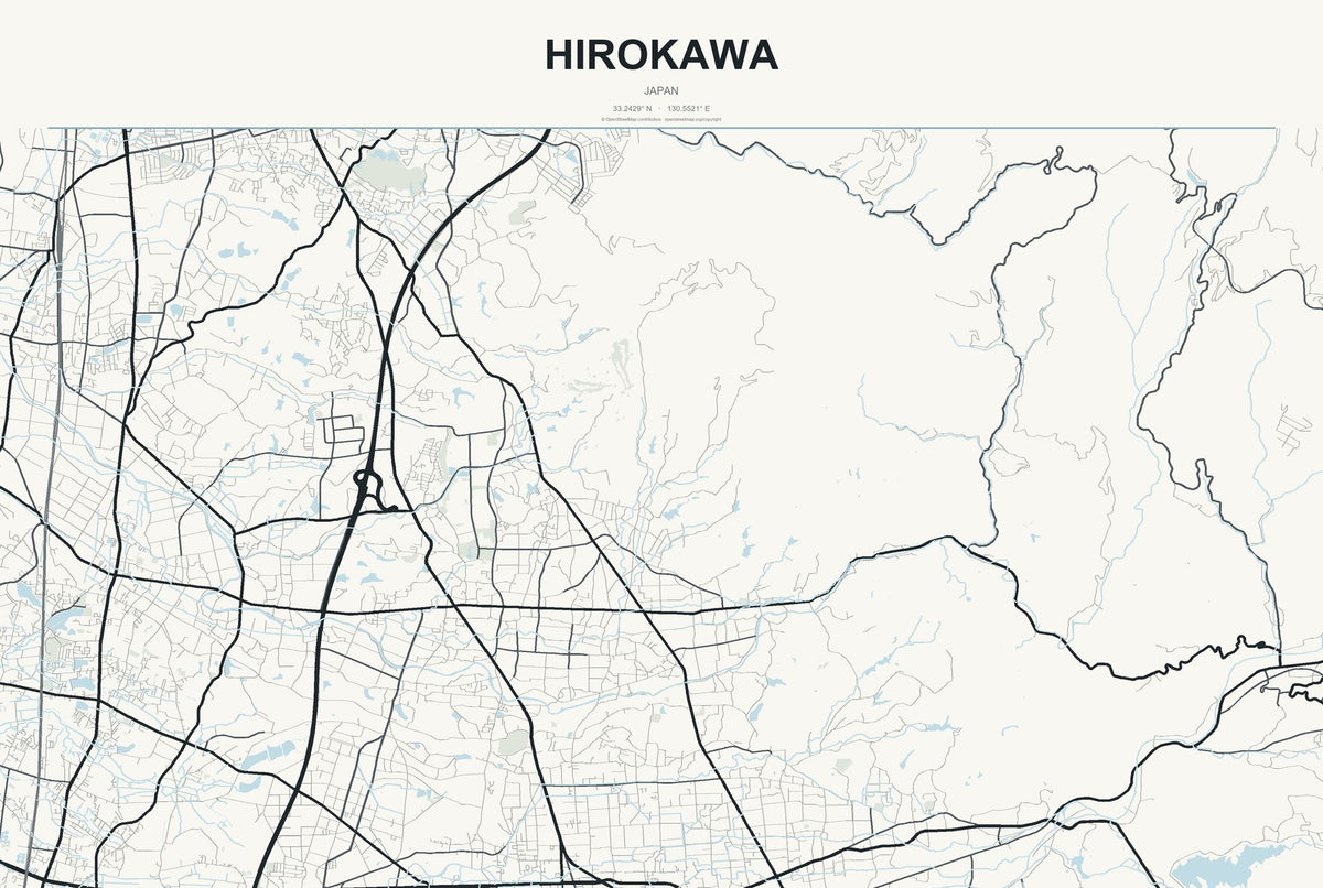Hirokawa, Japan City Map Aluminum Sign in Headline Atlas style