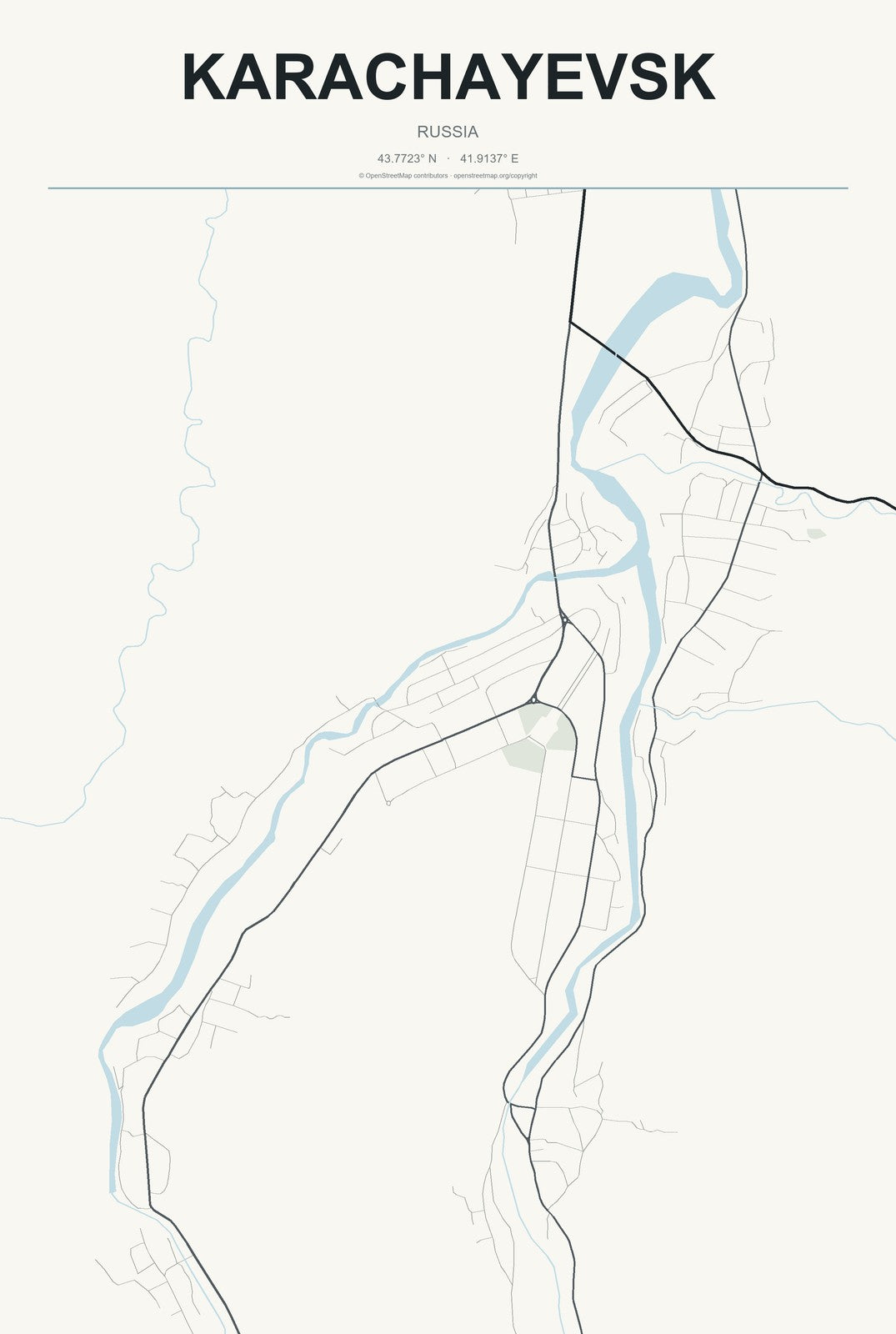 Karachayevsk, Russia City Map Aluminum Sign in Headline Atlas style