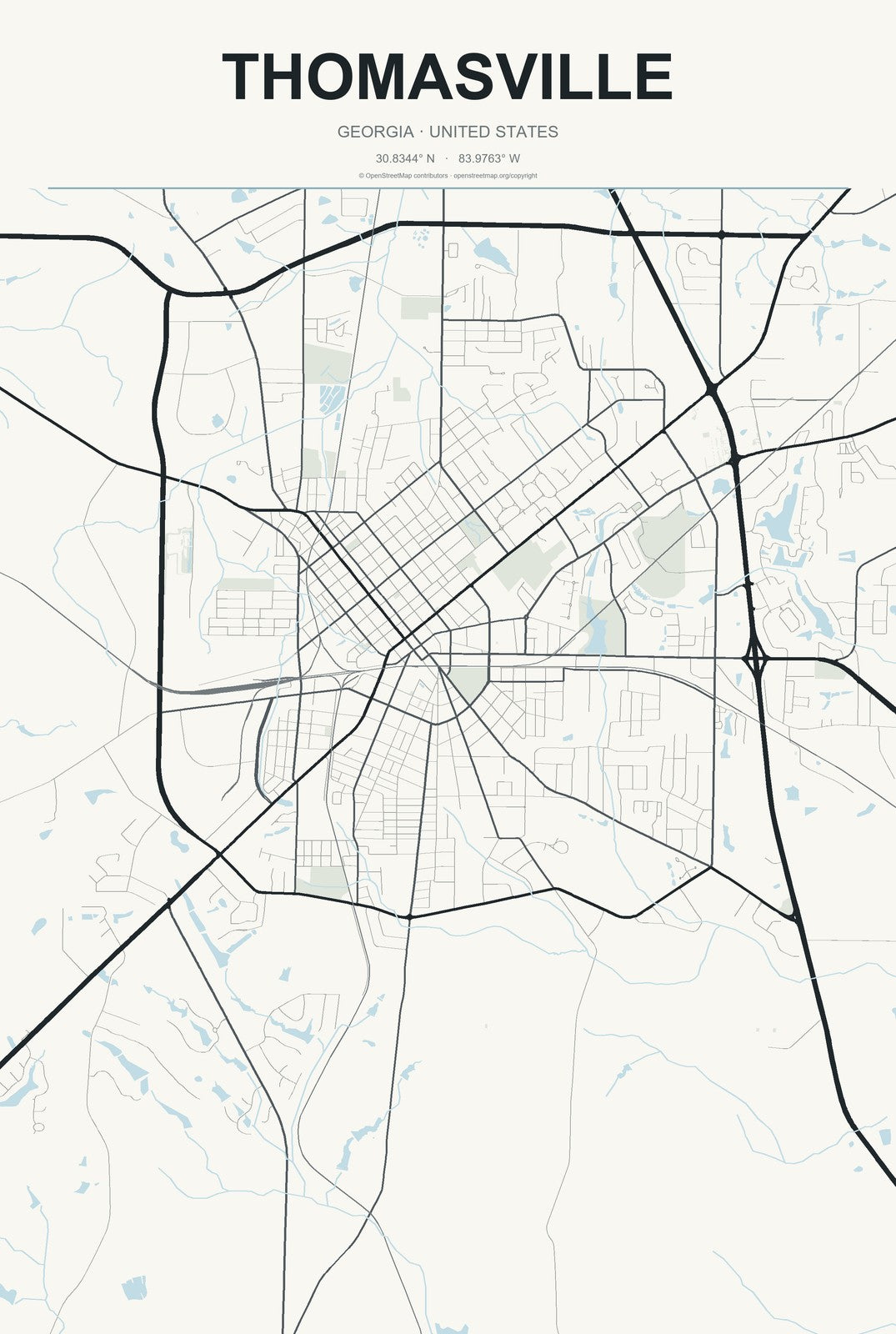 Thomasville, Georgia City Map Aluminum Sign in Headline Atlas style