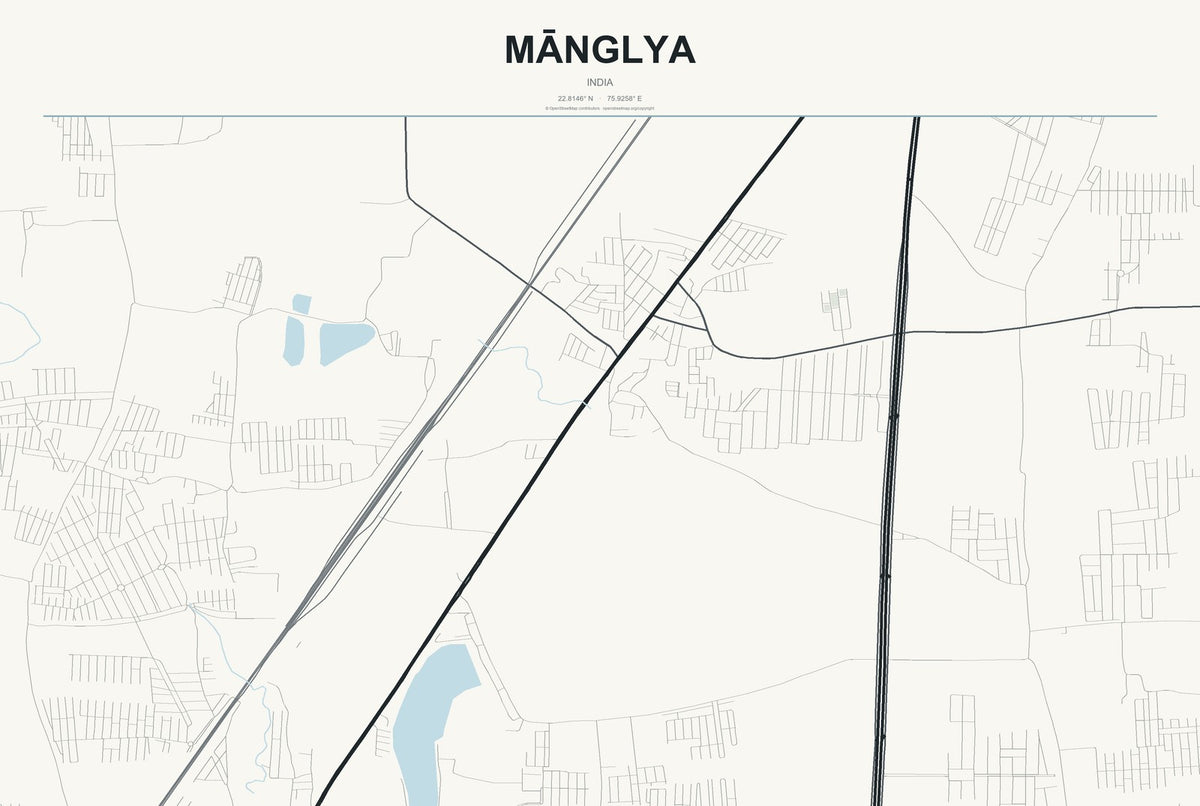 Mānglya, India City Map Aluminum Sign in Headline Atlas style