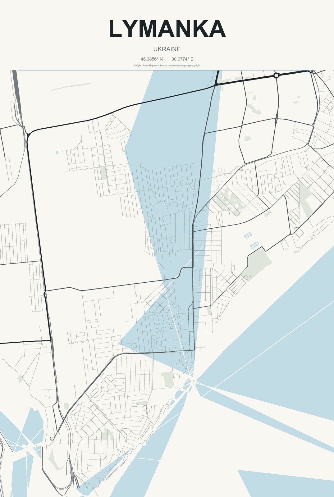Lymanka, Ukraine City Map Aluminum Sign in Headline Atlas style