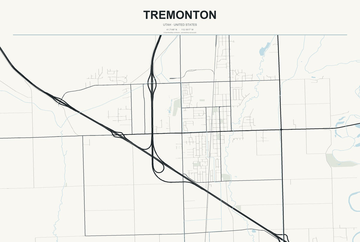 Tremonton, Utah City Map Aluminum Sign in Headline Atlas style