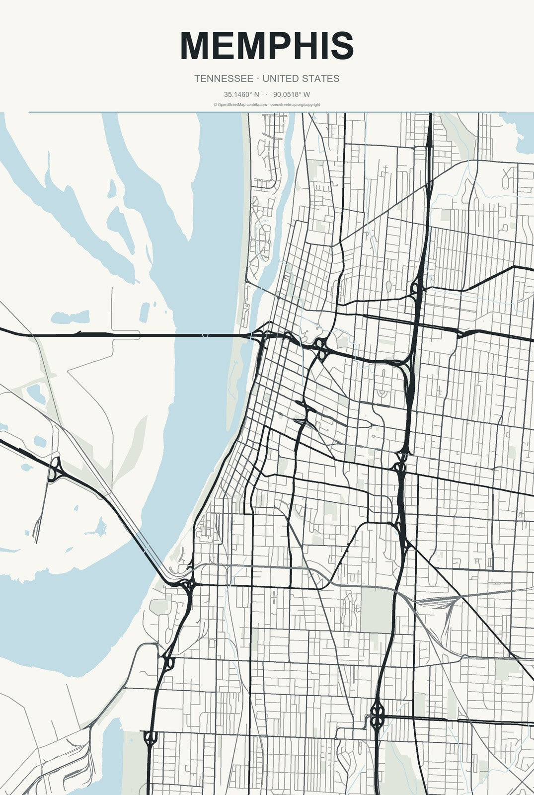 Memphis, Tennessee City Map Aluminum Sign in Headline Atlas style