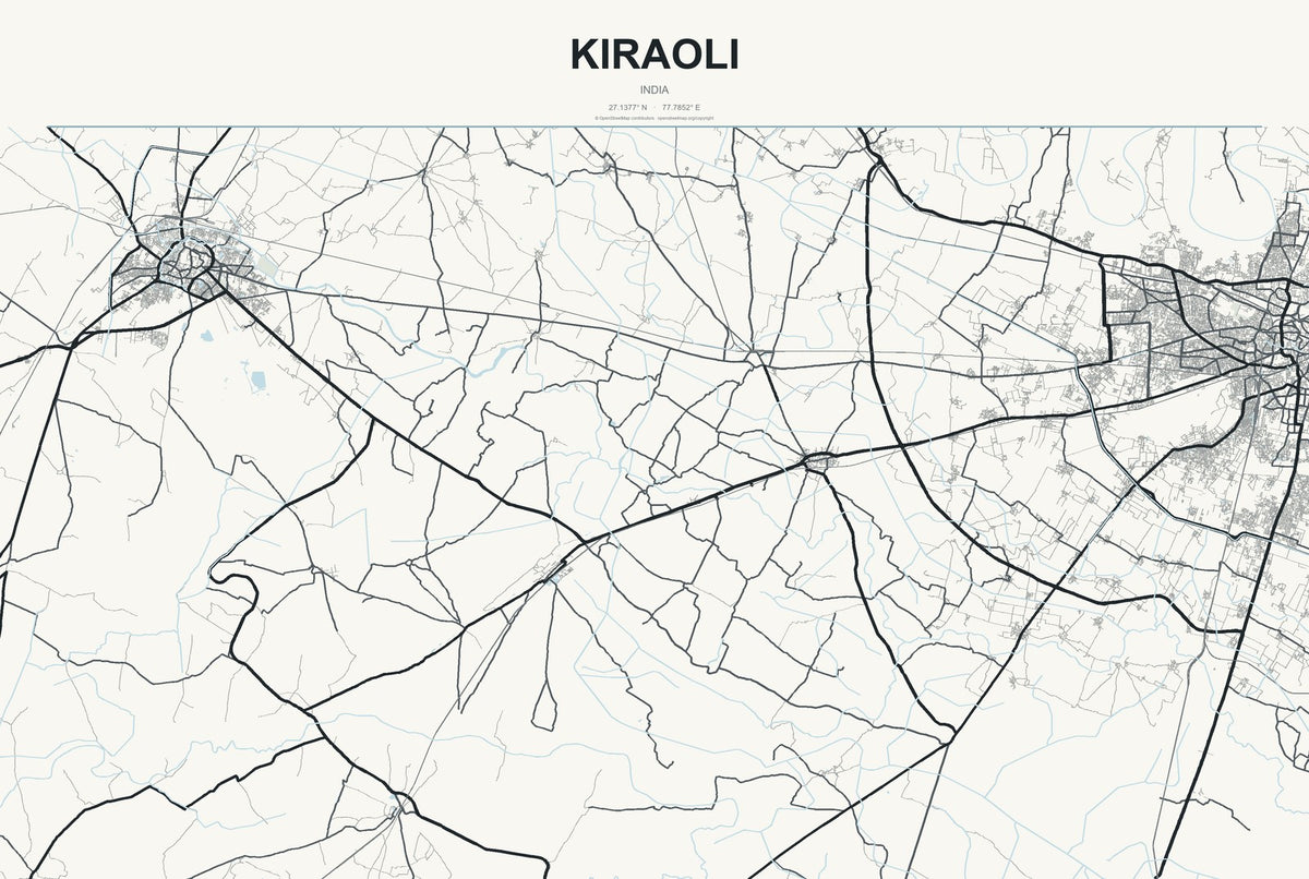 Kiraoli, India City Map Aluminum Sign in Headline Atlas style