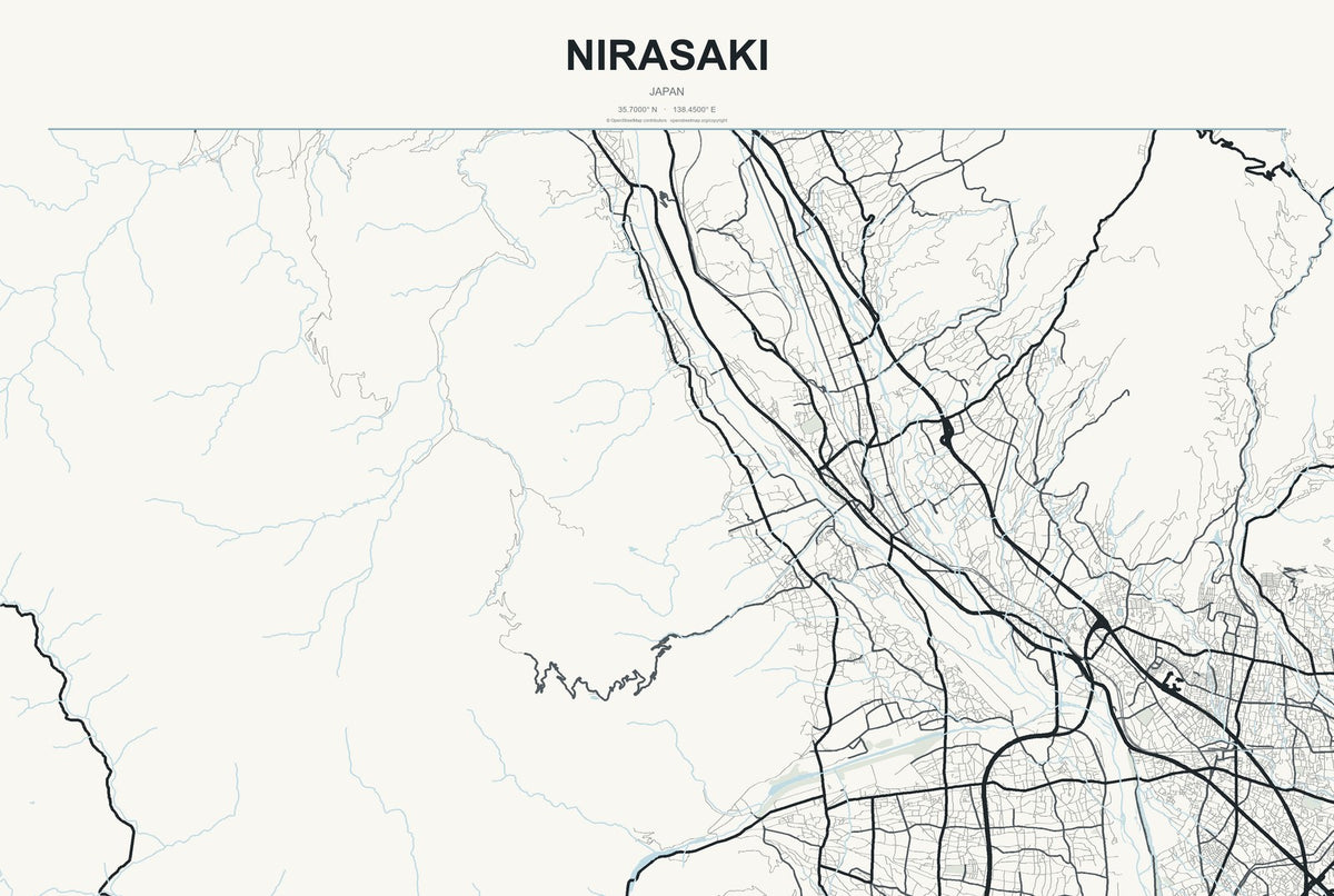 Nirasaki, Japan City Map Aluminum Sign in Headline Atlas style