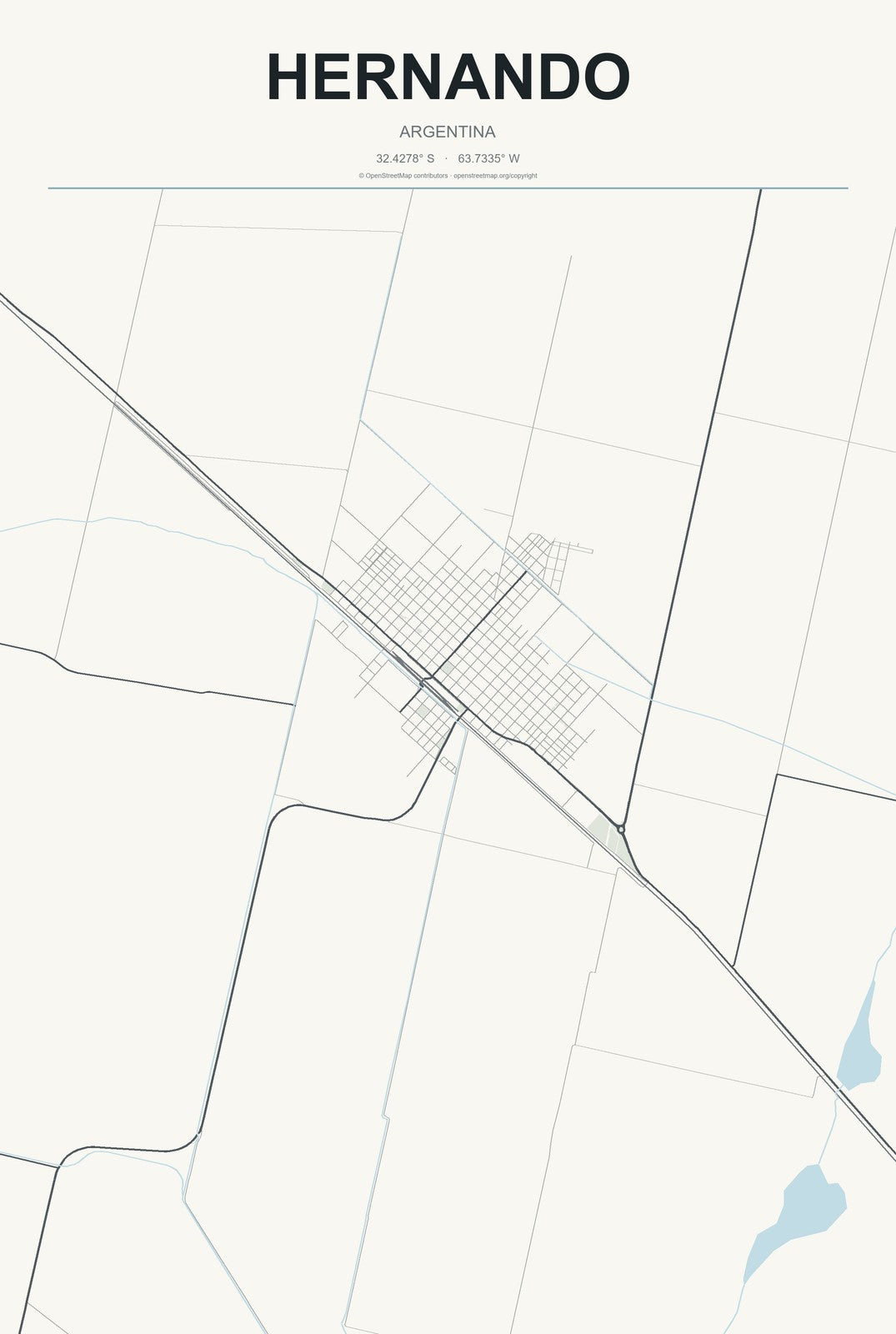 Hernando, Argentina City Map Aluminum Sign in Headline Atlas style