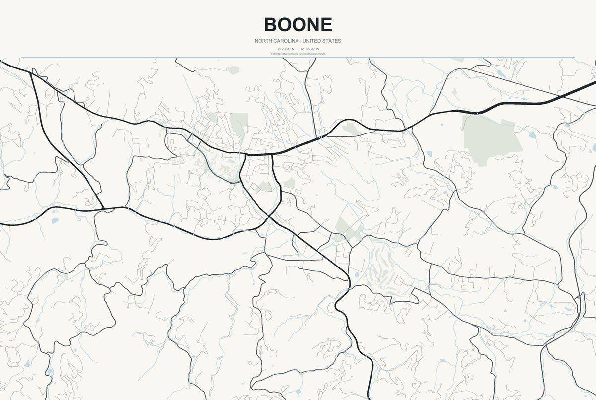 Boone, North Carolina City Map Aluminum Sign in Headline Atlas style