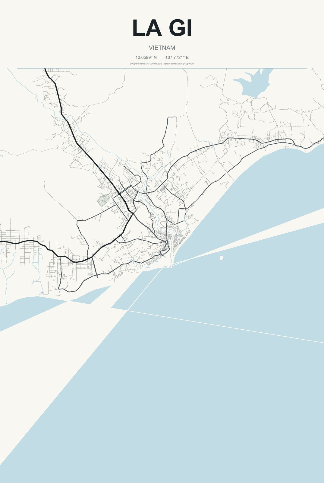 La Gi, Vietnam City Map Aluminum Sign in Headline Atlas style