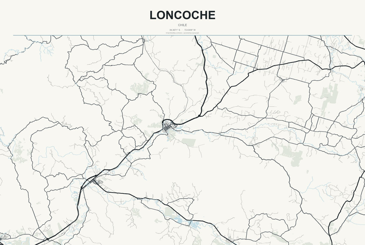 Loncoche, Chile City Map Aluminum Sign in Headline Atlas style
