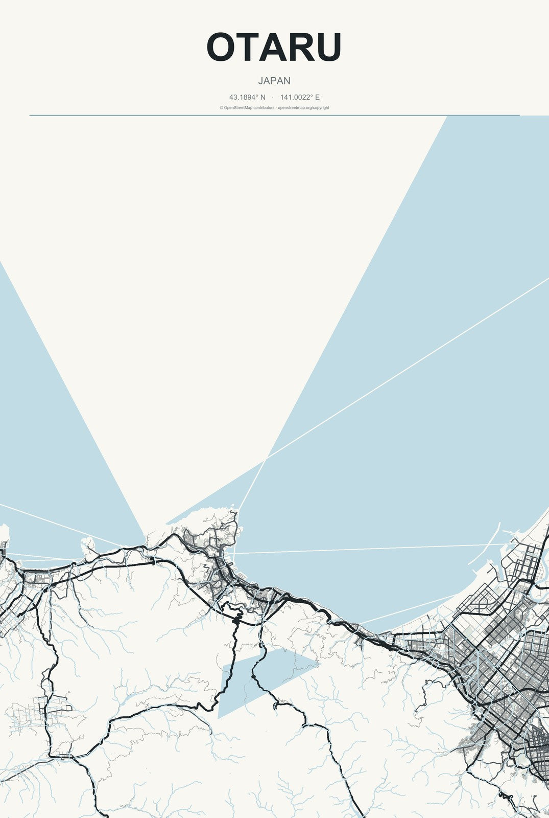 Otaru, Japan City Map Aluminum Sign in Headline Atlas style