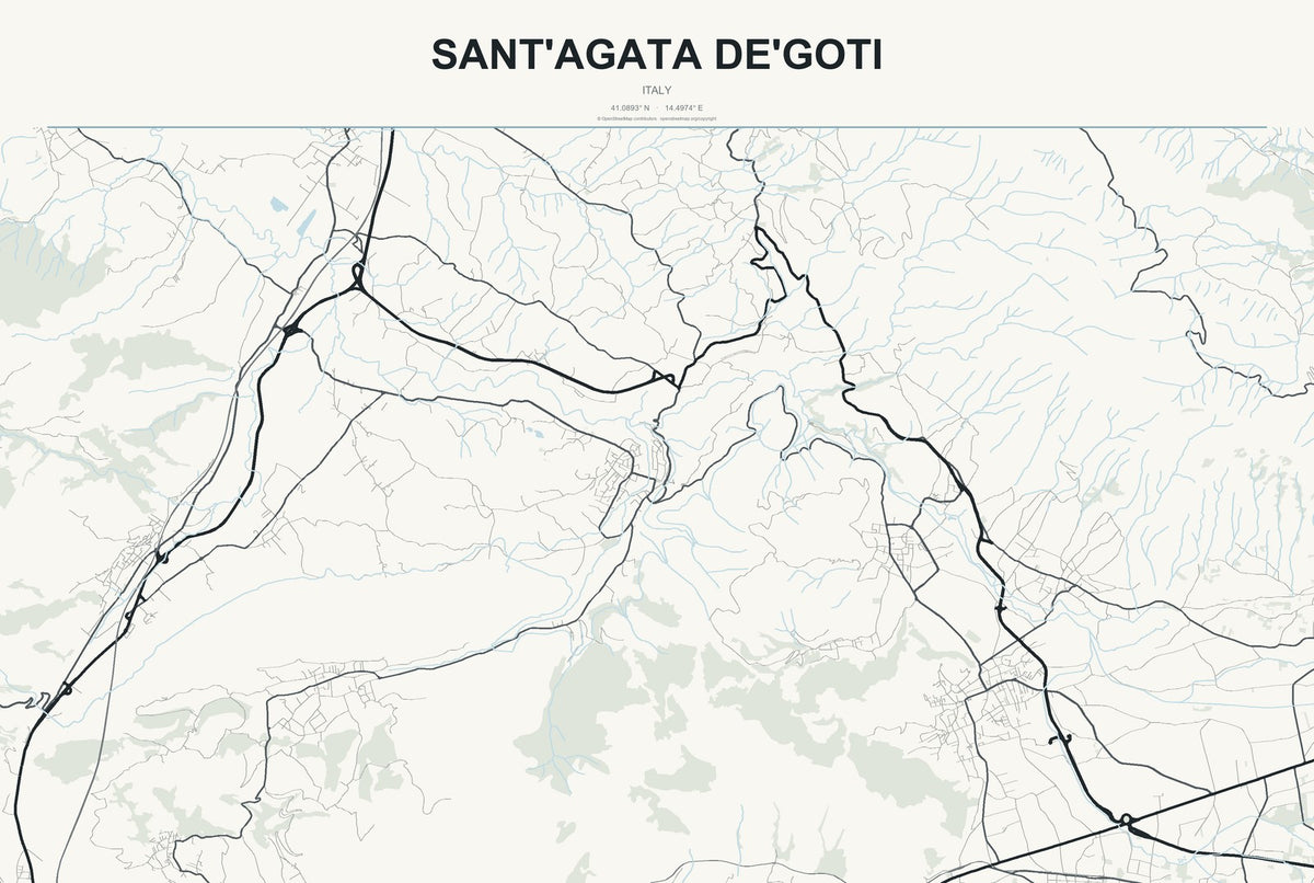 Sant'Agata de'Goti, Italy City Map Aluminum Sign in Headline Atlas style