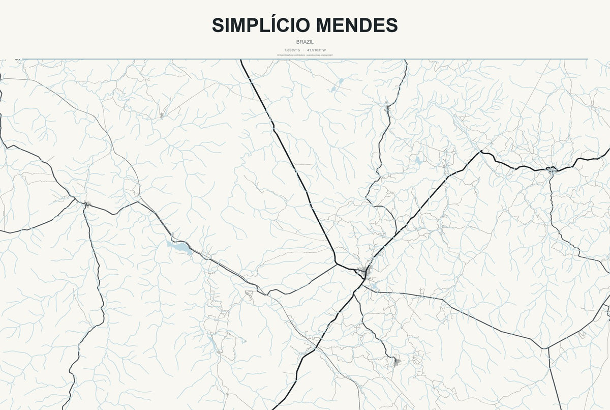 Simplício Mendes, Brazil City Map Aluminum Sign in Headline Atlas style