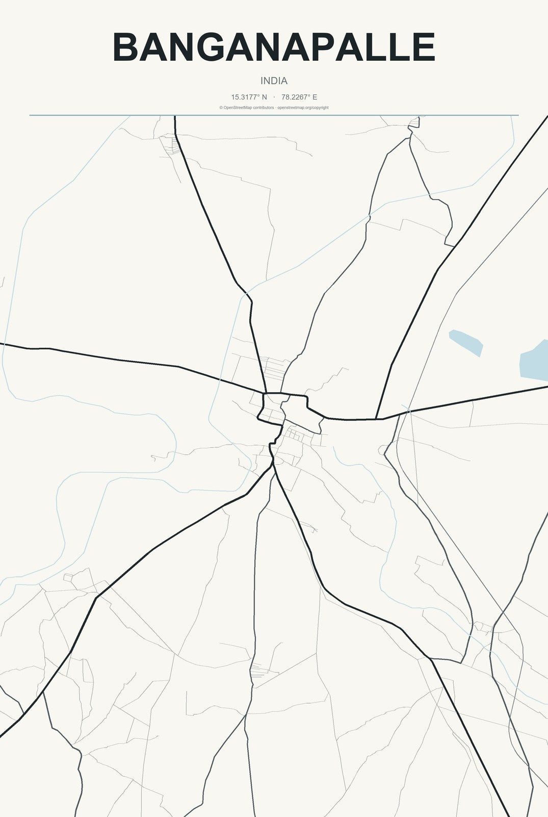 Banganapalle, India City Map Aluminum Sign in Headline Atlas style